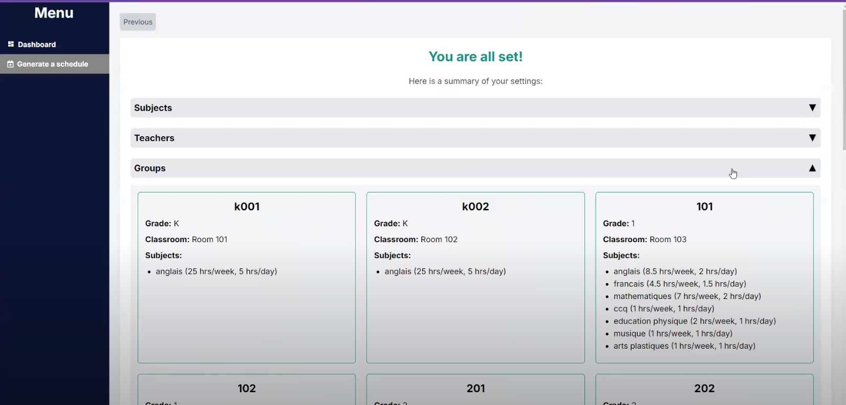 Schedule Generation Screenshot 3